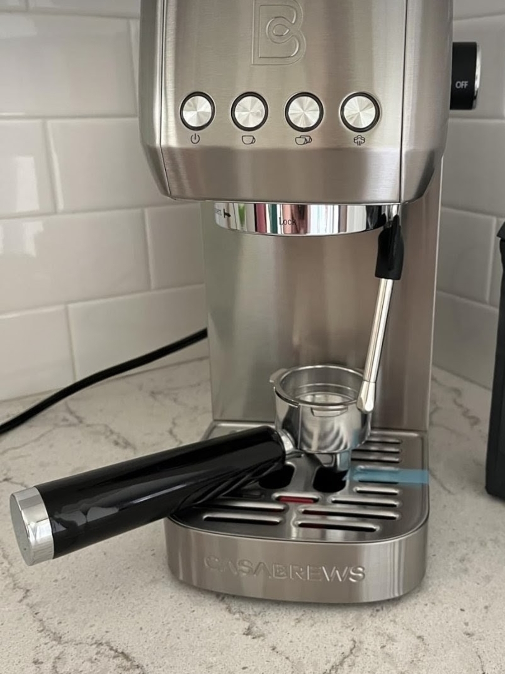 Stainless Steel Espresso Machine with Black Portafilter Handle